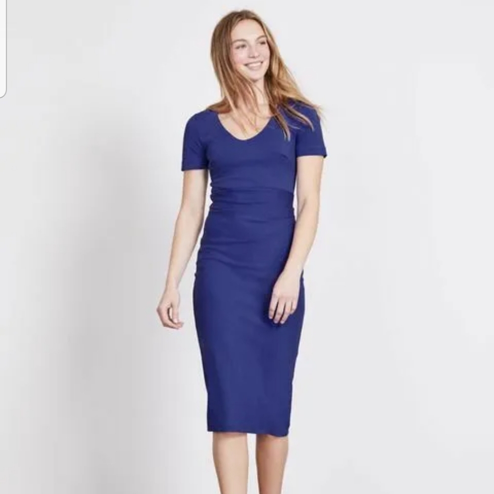 Boden | Honor Ponte Bodycon Blue Ruched Stretch Career Dress